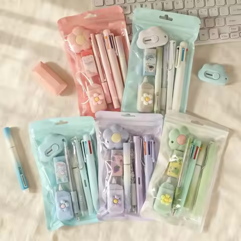 Ensemble de papeterie 7 pièces – stylo, compagnon d'apprentissage