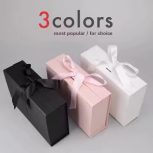 Boîte cadeau magnétique pliante avec ruban et carte de vœux